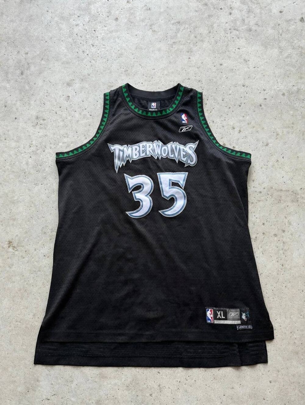 NBA REEBOK MN. TIMBERWOLVES MARK MADSEN XL LENGTH +2 BLACK SEWN JERSEY, USED-VG